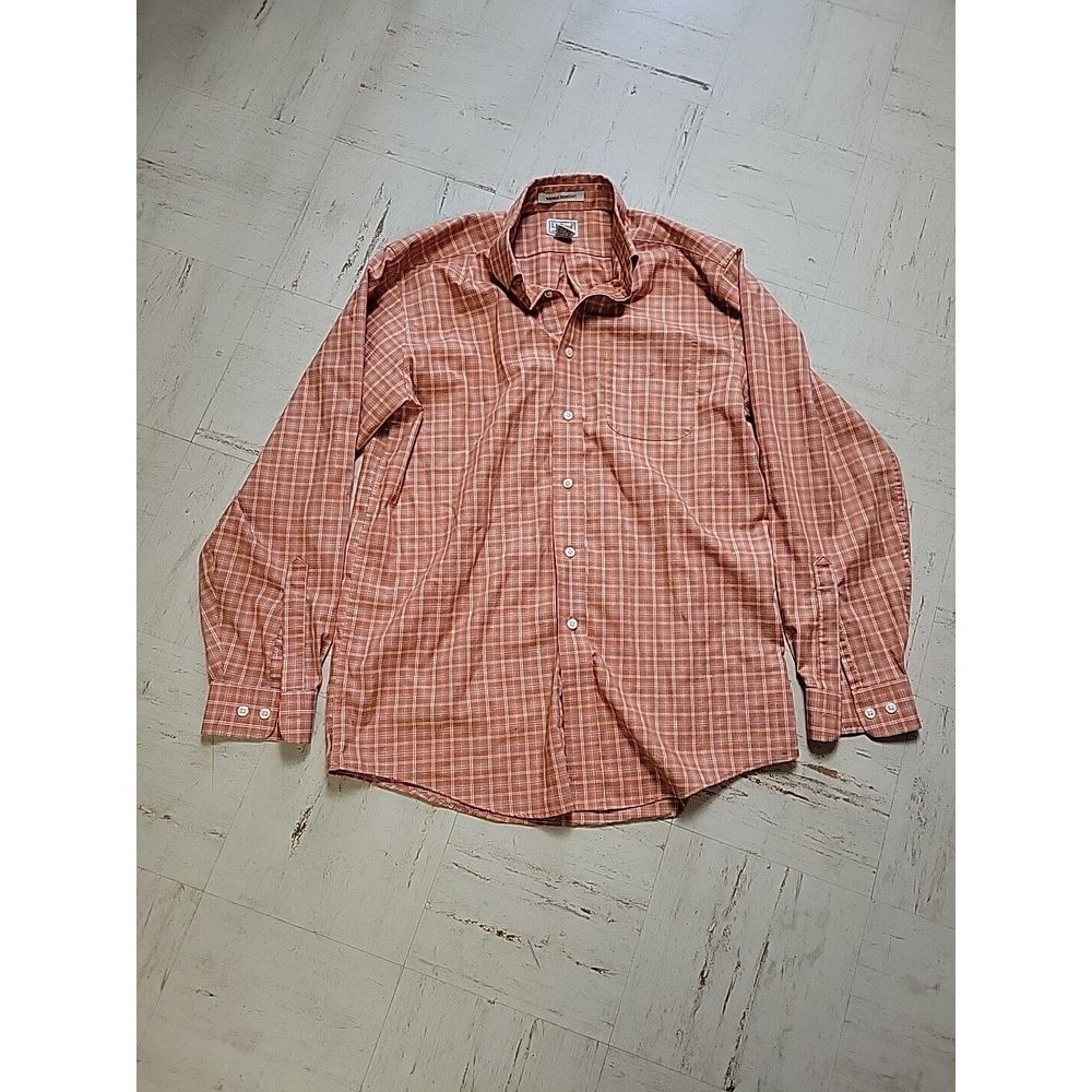 L.L. Bean Shirt Men's M-Reg Medium Orange Button Down Plaid‎ Long Sleeve 0 MT78
